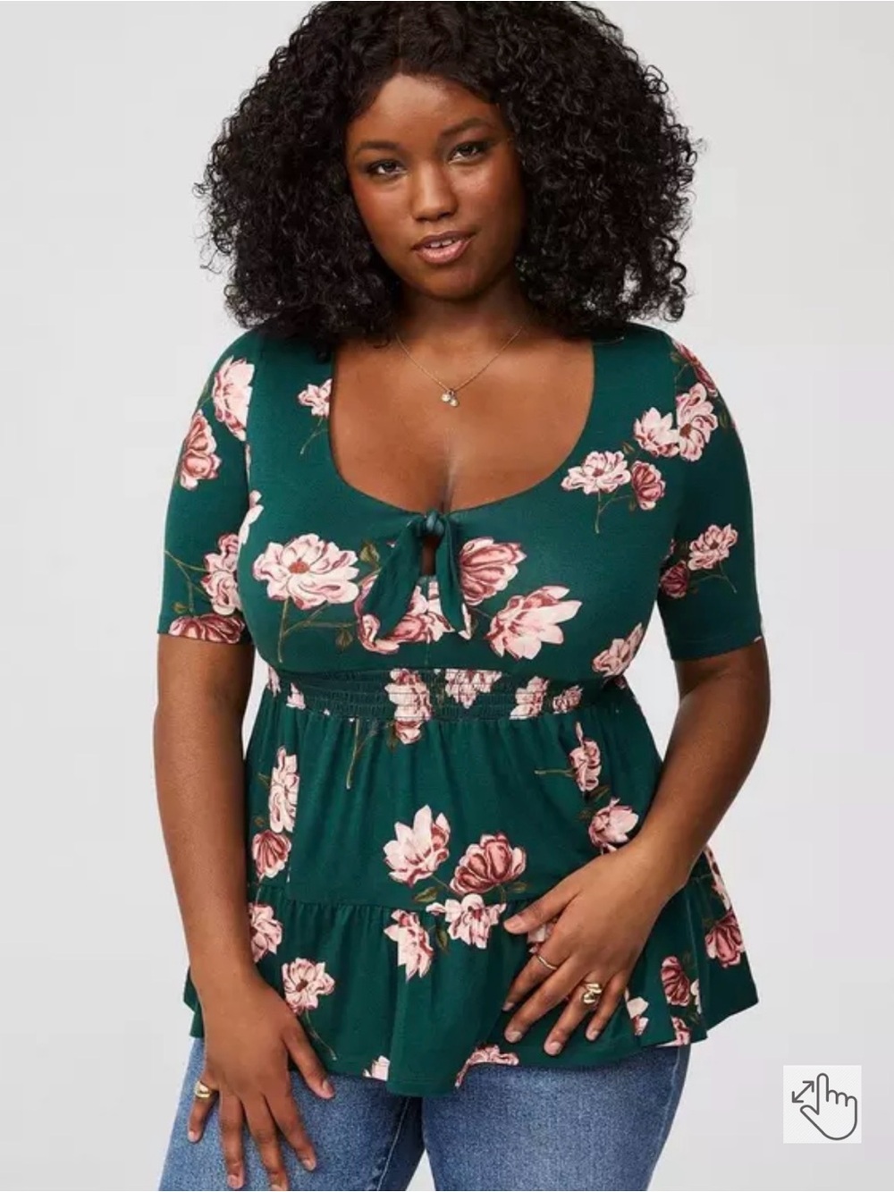 Torrid Tie-Front Babydoll Top size 3 Dark Green and Pink